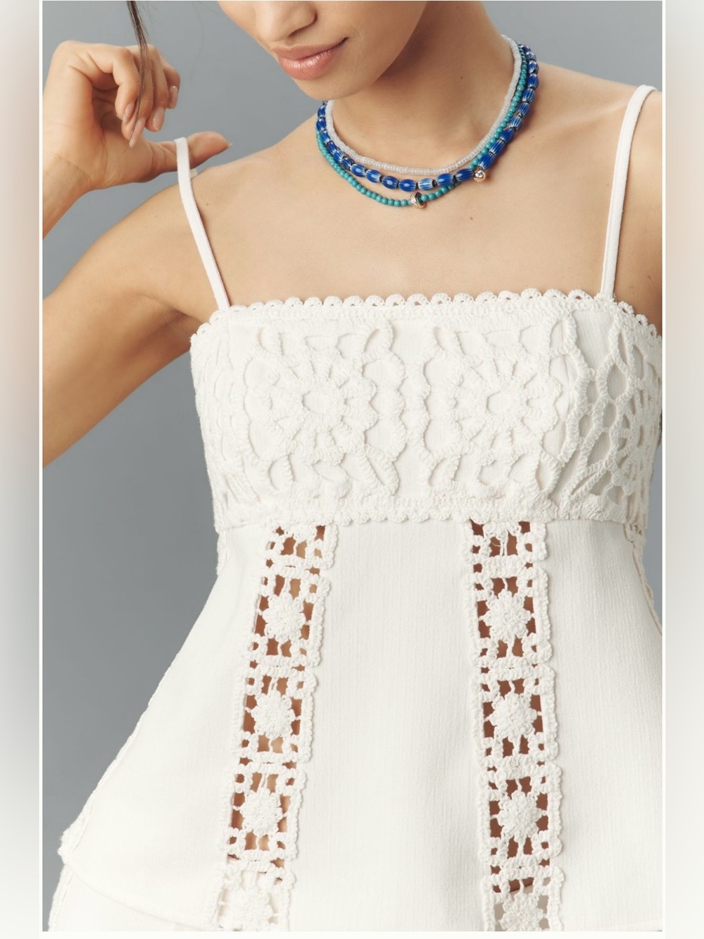 White Linen Blend Crochet Tank - Picture 4 of 6